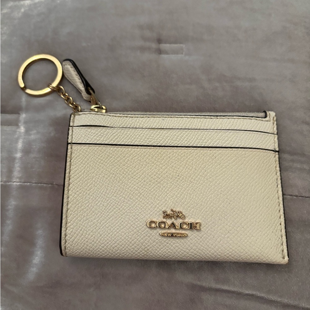 Coach Cream Key & Card Holder with Gold Accents